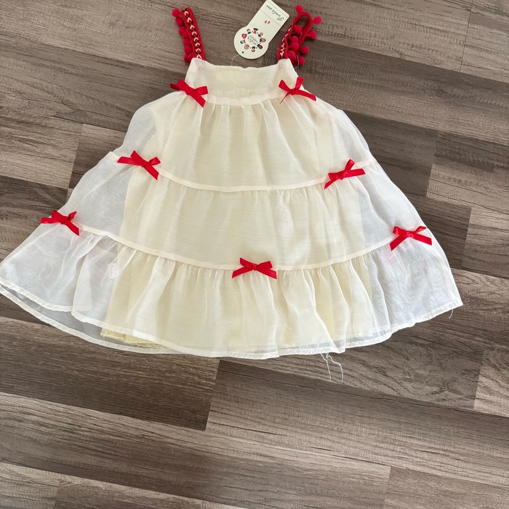 Adorable Cream and Red Kids Dress - Picture 6 of 11